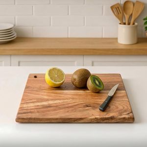 Planche à découper en bois d'acacia rectangulaire, antidérapante, bloc de découpe de cuisine 28x28cm, antibactérienne, durable, plateau de préparation et de service alimentaire - Product Image 1