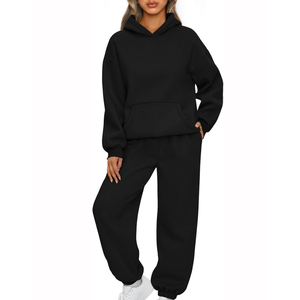 Women Fleece Hooded Tracksuit Set Custom Logo Casual Loose Fit Joggers Sweatsuit - Product Image 1