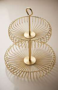 Custom 2-Tier Gold Metal Wire Fruit Storage <b>Basket</b> Loop Handle Countertop <b>Vegetable</b> Holder <b>Stand</b> - Product Image 5