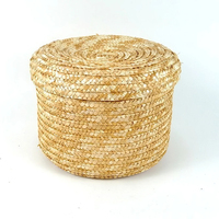 Panier à fruits en paille naturelle fait à la main, écologique, tendance, rond en paille naturelle fait à la main avec couvercle, panier cadeau