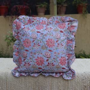 Funda de Almohada Hecha a Mano con Estampado de Bloques de Algodón, Cuadrada, con Diseño Floral Colorido, Estilo Vintage, con Volantes, para el Hogar o Hoteles - Product Image 1