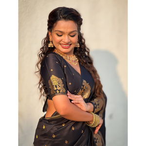 Traditional Zari Woven Saree Black Soft Silk <b>Indian</b> & <b>Pakistani</b> <b>Clothing</b> - Product Image 3