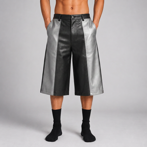 Custom <b>Baggy</b> Leather <b>Jorts</b> 500gsm Structured Waistband <b>Baggy</b> Shorts for Y2K Streetwear Brands - Product Image 6