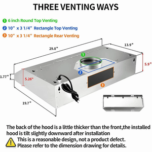 เครื่องดูดควันในครัวขนาด 30 นิ้ว แบบติดตั้งใต้ตู้ 3 ระดับความเร็ว 600 CFM พร้อมไฟ LED สีเงิน รุ่นใหม่ - Product Image 4