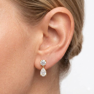 Boucles d'oreilles pendantes en diamant de laboratoire 4 carats (TCW) rond à poire en or blanc 14K et argent sterling, idéales pour mariage - Product Image 6