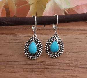 Pendientes Geométricos de Plata de Ley con Turquesa Natural, Joyería de Piedra de Nacimiento de Junio para Mujer, Regalo de Fiesta, Lujo, Venta al por Mayor - Product Image 1