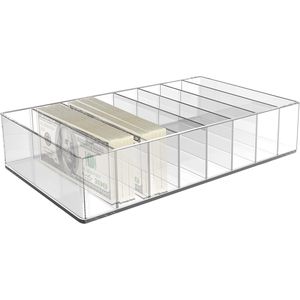 Organisateur de bureau et de tiroir en plastique transparent à 8 compartiments, grand format, avec plateau de rangement pour budget et enveloppes - Product Image 1