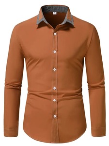 Camisa Casual de Primavera para Hombre, 100% Algodón, Tejido Sólido, Cuello Mandarín Vintage, Botones de Cuerno, ODM - Product Image 4