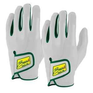 Gants de golf en cuir Bruce Cabretta blancs avec bordure verte, antidérapants, légers, fermeture auto-agrippante, unisexe, pour usage sportif - Product Image 1