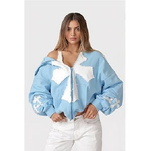 Sudadera con capucha y cremallera para mujer, estilo Y2K, con parches grunge, gráfico cruzado, holgada, estética gótica, unisex. - Product Image 4