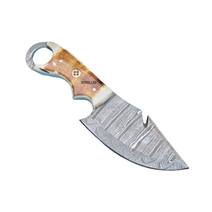 Cuchillo de Caza y Supervivencia de Acero de Damasco OEM Personalizado con Funda de Cuero, Hoja de Grado Industrial con Punta Caída, 10 Pulgadas de Longitud Total - Product Image 1