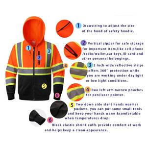 Vêtements de sécurité pour hommes en polaire polyester avec doublure en polyester, vêtements de sécurité haute visibilité, sweats à capuche imperméables en polyester - Product Image 4