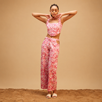 Ensemble coordonné deux pièces imprimé bohème personnalisé pour femme, haut court et pantalon large, mode estivale pour la plage et les stations balnéaires, fournisseur OEM ODM 100%