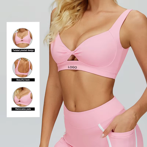Sujetador deportivo sin costuras para mujer con cuello en V profundo, diseño recortado, tirantes finos, soporte medio, para yoga y entrenamiento, color liso - Product Image 3