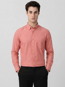 Men's Coral Solid Cotton Dress Shirt Full Sleeve Turn-<b>down</b> Collar Smart Casual Spring Wear - Product Image 1