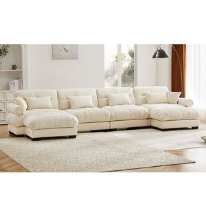 Divano Sezionale Moderno a U in Velluto, 4 Posti, con Pouf Mobili, Convertibile, Profondo e Confortevole, Imbottito per Soggiorno - Product Image 2
