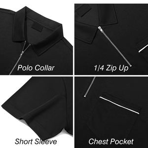 Polo de golf élégant pour homme avec fermeture éclair quart de tour, couleur unie, tendance, anti-plis, tenue classique pour homme avec fermeture éclair quart de tour - Product Image 5