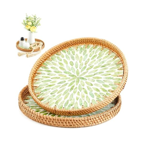 Bandeja de servir de ratán y nácar para té y café, para proveedor mayorista, bandejas de almacenamiento, bandeja de servir para té de la tarde - Product Image 1