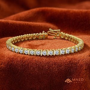 Pulsera de Tenis de Moissanita en Tono Dorado para Mujer, Cadena Fina y Eslabones, Piedras Redondas, Joyería de Moda, Regalos Elegantes para Aniversario - Product Image 4