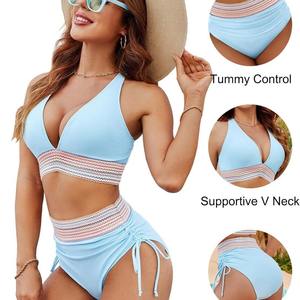 Bikini de Dos Piezas de Cintura Alta, Texturizado, Hecho a Medida, Traje de Baño Triangular Micro Mini Burkini para Mujer, con Logotipo Frontal, de Secado Rápido - Product Image 3