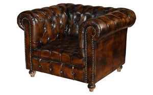 Sofá Individual de Cuero Color Beige con Elegante Sillón Chesterfield Tapizado en Cuero Color Beige para Sala de Estar - Product Image 5