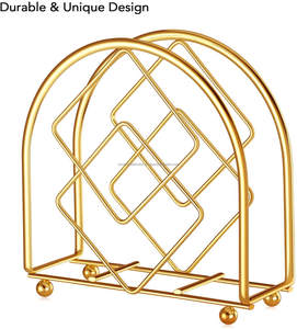 Porte-serviettes en métal fini or de la plus haute qualité et support élégant organisateur de Table à manger d'intérieur pour le stockage de serviettes en papier - Product Image 2