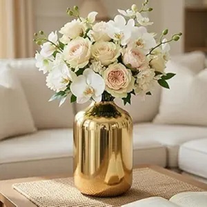 Pot de fleurs rond cannelé de luxe avec finition martelée dorée, pot en métal décoratif de qualité supérieure pour plantes d'intérieur et décoration intérieure - Product Image 4