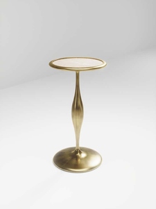 New development Side table with bronze patina brass details luxury cream top accent table premium slender pedestal stem - Product Image 3