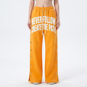 Pantalones de chándal holgados de invierno con botones laterales, de algodón polar de 450 g/m², de pierna ancha, con botones laterales, tipo pijama. - Product Image 2