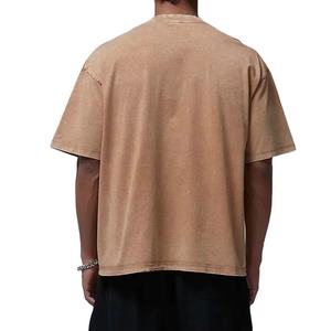 T-shirts pour hommes en coton lourd surdimensionnés avec logo personnalisé, streetwear, impression graphique de haute qualité, t-shirt brun délavé à l'acide pour hommes - Product Image 2
