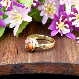 Trending 925 Sterling Silver Pink Oyster <b>Turquoise</b> Bezel Setting <b>Ring</b> Jewelry Handmade Boho Style <b>Gold</b> Band Women Party Gift - Product Image 3