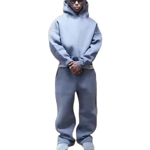 Vente en gros, ensemble de joggings à capuche vierge uni, vêtements de maison décontractés à la mode, avec logo brodé sur mesure - Product Image 3
