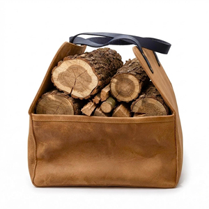 Sac de transport robuste en cuir véritable et bois, fait main, vintage, pour bûches de bois de chauffage LWC-0017 - Product Image 4