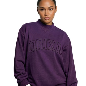 ORIXA Sweat-shirt décontracté surdimensionné à col roulé pour femme, doublé, en maille polyester/coton, avec lettres appliquées en relief, pour l'automne - Product Image 1