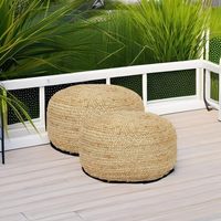 Pouf ottoman tressé naturel en jute et chanvre, confortable, de style bohème, fait main, pour une assise décontractée à la maison, au bureau ou dans la chambre.