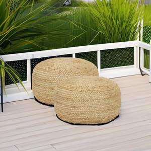 Pouf ottoman tressé naturel en jute et chanvre, confortable, de style bohème, fait main, pour une assise décontractée à la maison, au bureau ou dans la chambre. - Product Image 6