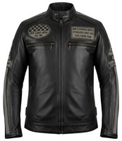 Blouson de moto à col montant pour homme en cuir véritable noir, style Cafe Racer vintage avec patchs, prix bas