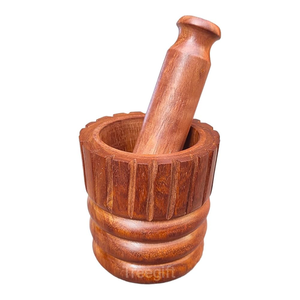 Mortero y Pilón de Madera Natural para Moler Especias y Hierbas, Herramienta Tradicional de Cocina, Manual, 42 - Product Image 3