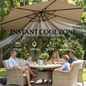 Ombrellone da Esterno Color Tan con Base per Terrazza e Cortile, Design Elegante per Uso Domestico - Product Image 4