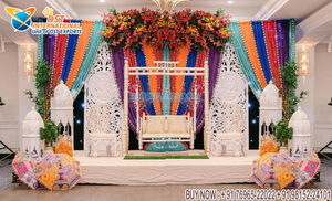 Décoration de scène de mariage abordable, tendance pour les cérémonies, les soirées Mehndi et Sangeet, décoration de scène de mariage Punjabi, décoration de soirée Mehndi au Royaume-Uni - Product Image 6