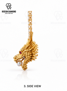 Imperial Dragon Pendant <b>Necklace</b> 18K Yellow Gold Pearl <b>Ruby</b> Eye Emerald Cut Diamond Chain Luxury Statement Jewelry Gift - Product Image 4