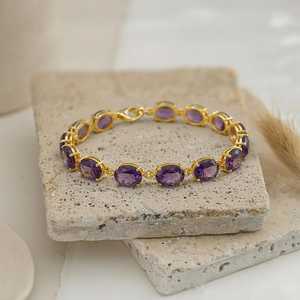 Handmade African Amethyst <b>Charm</b> <b>Bracelet</b> 925 Sterling <b>Silver</b> Rhodium Plated Adjustable Luxury GIA Certified Unisex Jewelry - Product Image 5