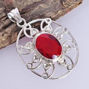 Colgante de Plata de Ley 925 Pura y Sólida con Gema de Granate Rojo de Cuarzo Natural de Alta Calidad, Collar Fino, Religioso, de Fábrica - Product Image 3