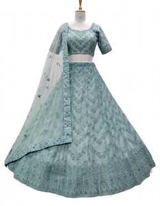 Lehenga en tulle brodé avec détails de sequins complexes, design ethnique élégant pour mariage, fête festive, tenue traditionnelle (124 cha) - Product Image 1