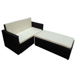 Set da salotto in 2 pezzi in Poly Rattan nero con cuscini per mobili da esterno - Product Image 3