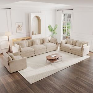 Divano Sezionale Moderno a 3 Posti con Seduta Extra Profonda, Divano Oversize a 3 Posti e Poltrona Singola per Soggiorno, Set da 3 Pezzi - Product Image 1