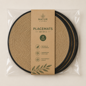 Handmade Natural Seagrass Table Mat | Woven Braided <b>Placemat</b> Eco Friendly Heat Resistant Minimalist Set of 4 Packaging - Product Image 2