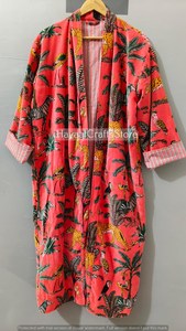 Bata Larga de Terciopelo Estampado Animal Coral para Mujer, Manga Larga, Casual, para Dormir, de Verano, 100% Terciopelo Tejido con Patrón, Tipo Kimono - Product Image 3