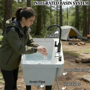 Fregadero Portátil Blanco Independiente para Lavandería, Ideal para Productos de Baño y Camping - Product Image 4