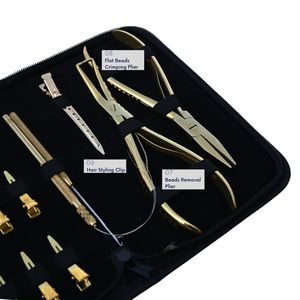 Kit d'outils professionnels pour extensions de cheveux à usage professionnel en salon, avec outil de pose et de retrait de perles plates, outil à boucle et crochets, et pinces bec de canard - Product Image 3